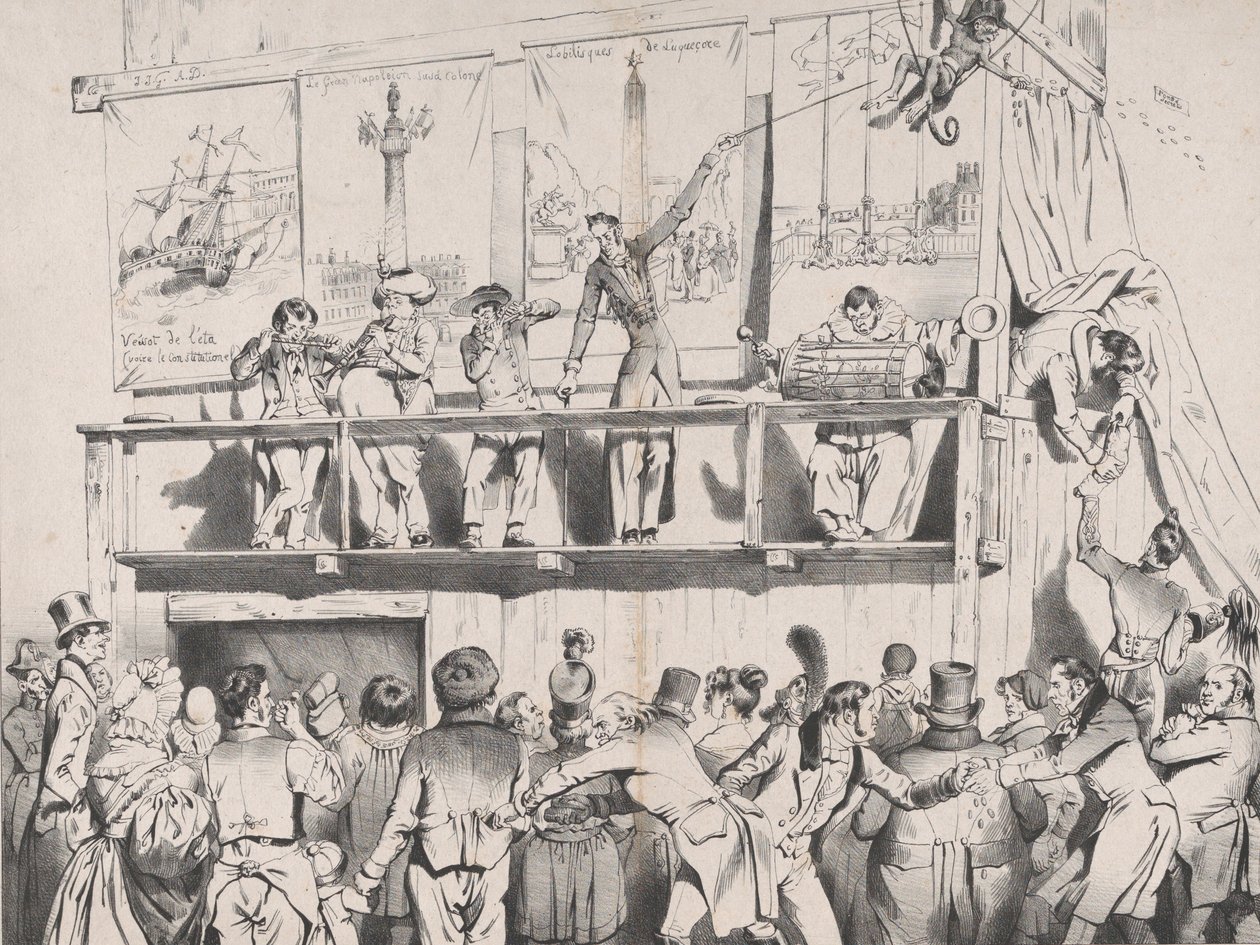 Zing! Zing! Boom boom boom!!! Wystawa Grrrreat Politycznych Tumblerów, sierpień 1833. autorstwa Jean Ignace Isidore Gérard