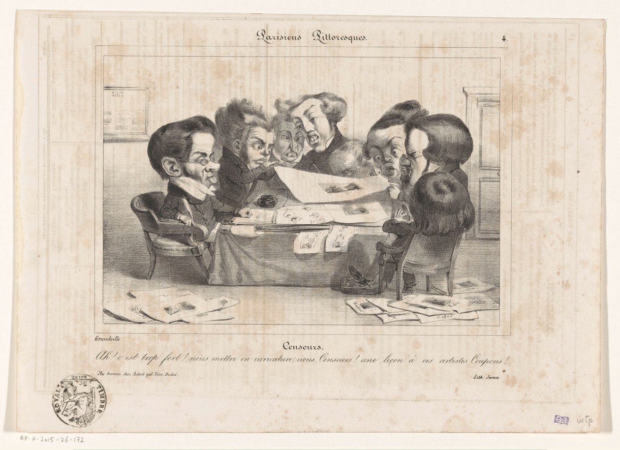 Karykatura francuskich cenzorów Cenzorzy (tytuł na obiekcie) Parisiens Picturesques (tytuł serii na obiekcie) autorstwa Jean Ignace Isidore Gérard Grandville