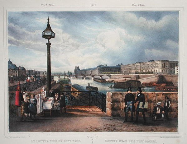 Luwr w pobliżu Nowego Mostu, z „Promenades dans Paris et ses Environs”, c.1840 (kolorowa grawerunek) autorstwa Jean Jacottet