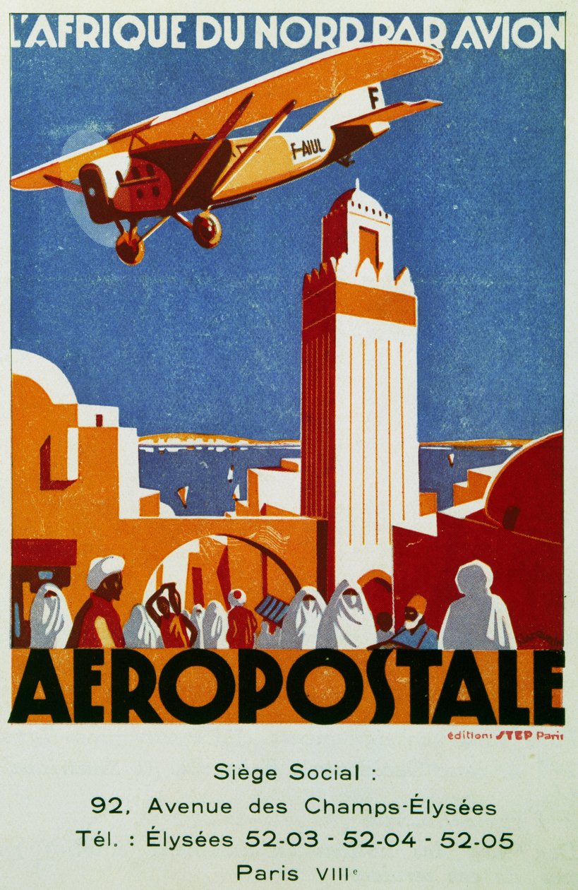 Aeropostale (poczta lotnicza), połączenia lotnicze z Afryką Północną, billboard, Francja autorstwa Jean Jacquelin