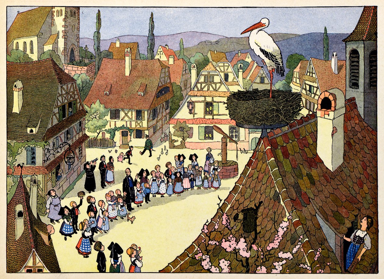 Moja wieś, ci, którzy nie zapominają: Przybycie bociana; autorstwa Jean Jacques (1873 1951) Waltz