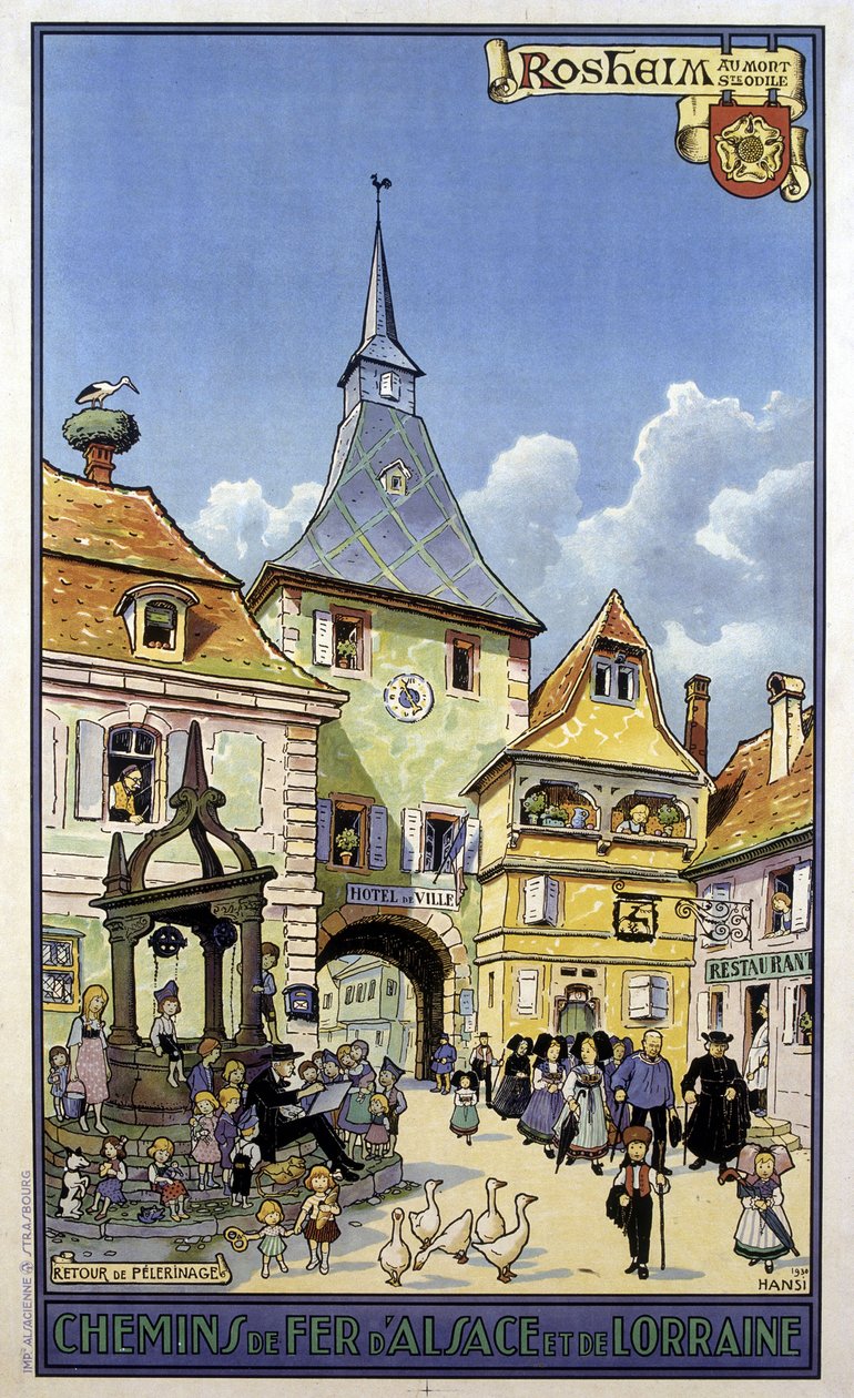 Powrót pielgrzymki z Mont Sainte Odile do Rosheim - Plakat przedstawiający koleje Alzacji i Lotaryngii, autorstwa Hansi autorstwa Jean Jacques (1873 1951) Waltz