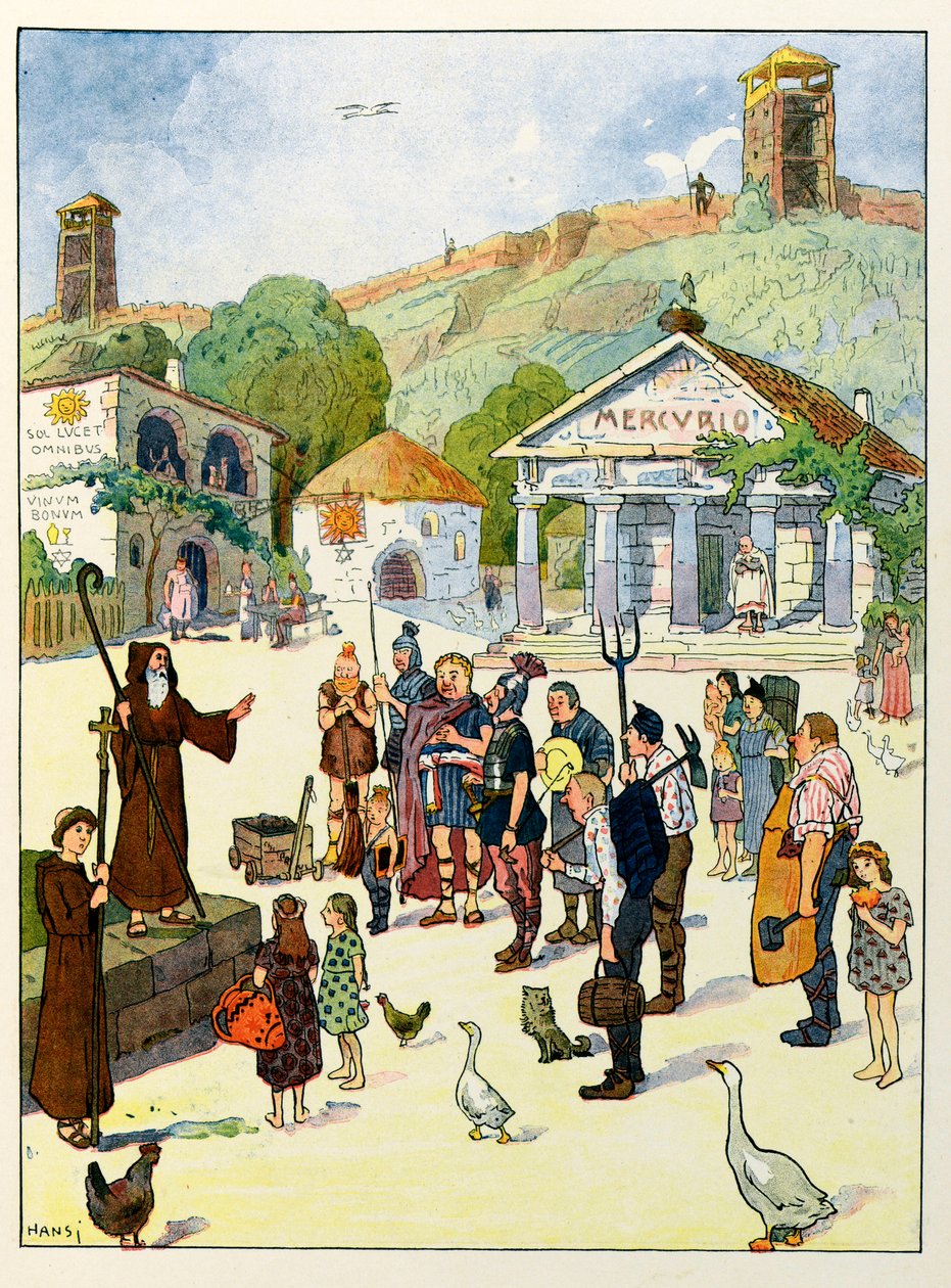 Dzieciom opowiadana jest historia Alzacji; Chrześcijaństwo w Alzacji; autorstwa Jean Jacques (1873 1951) Waltz