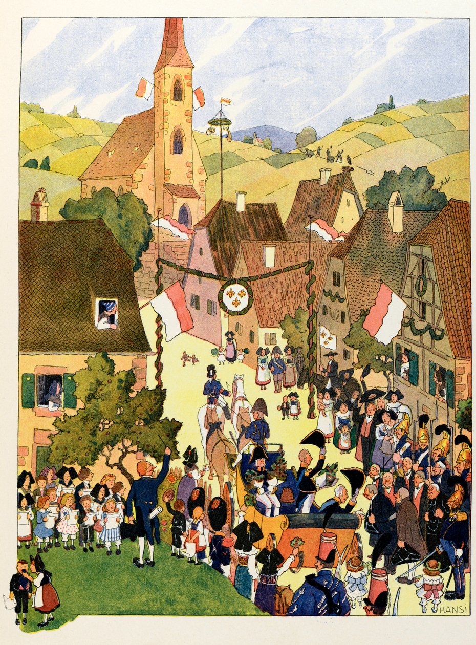 Dzieciom opowiadana jest historia Alzacji; Król Karol X ma Mulhouse; autorstwa Jean Jacques (1873 1951) Waltz