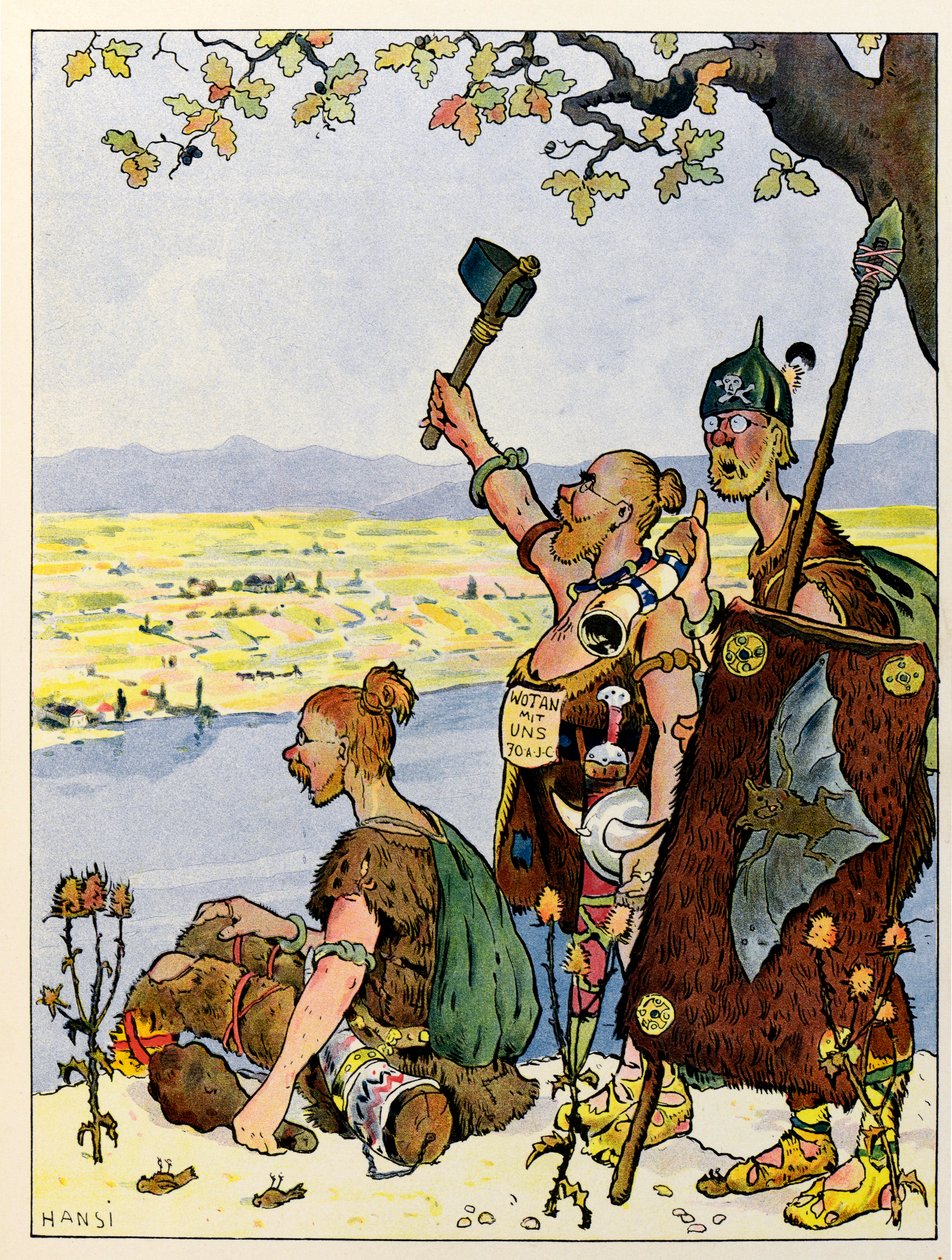 A história da Alsácia conta às crianças; Les Germains veem a Alsácia do outro lado do Reno;polonês autorstwa Jean Jacques (1873 1951) Waltz