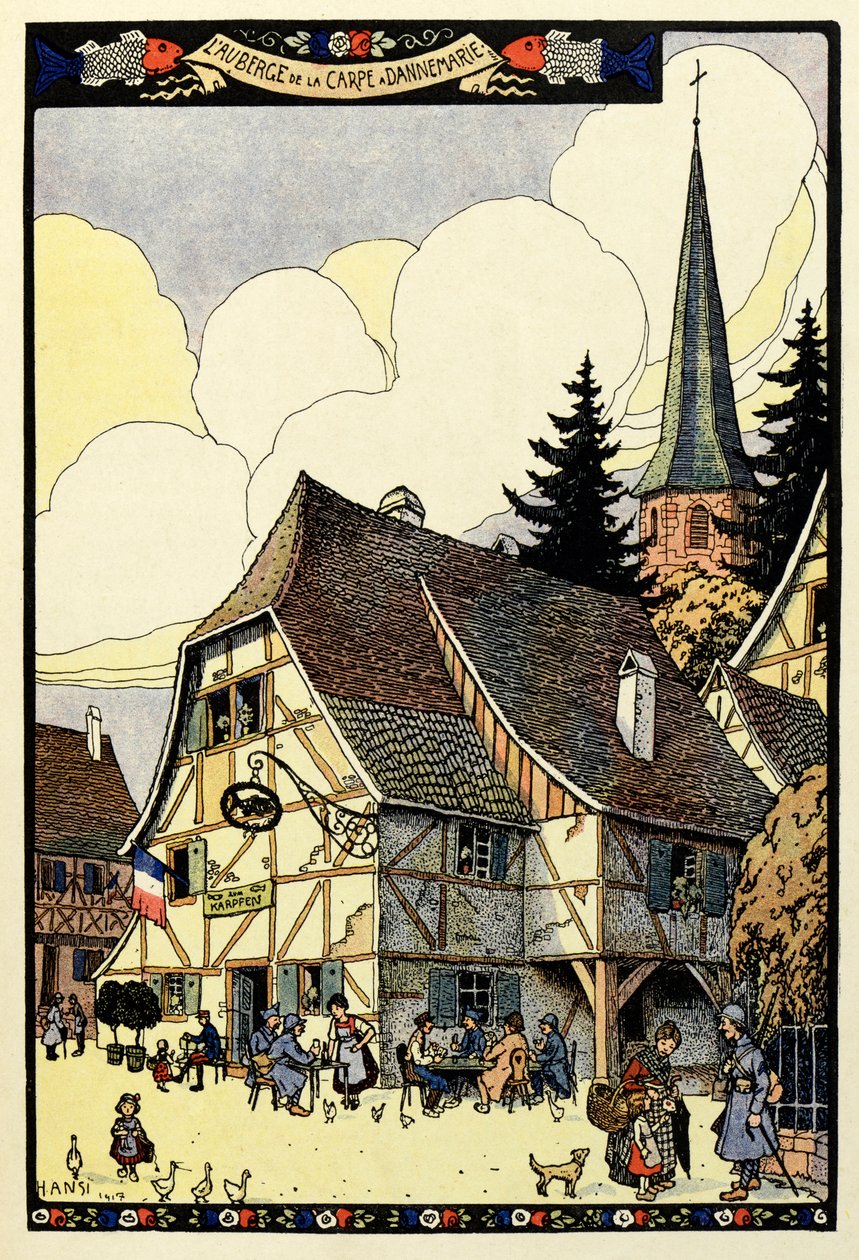 O paraíso tricolor; Auberge de la carp em Dannemarie 1917polonês autorstwa Jean Jacques (1873 1951) Waltz