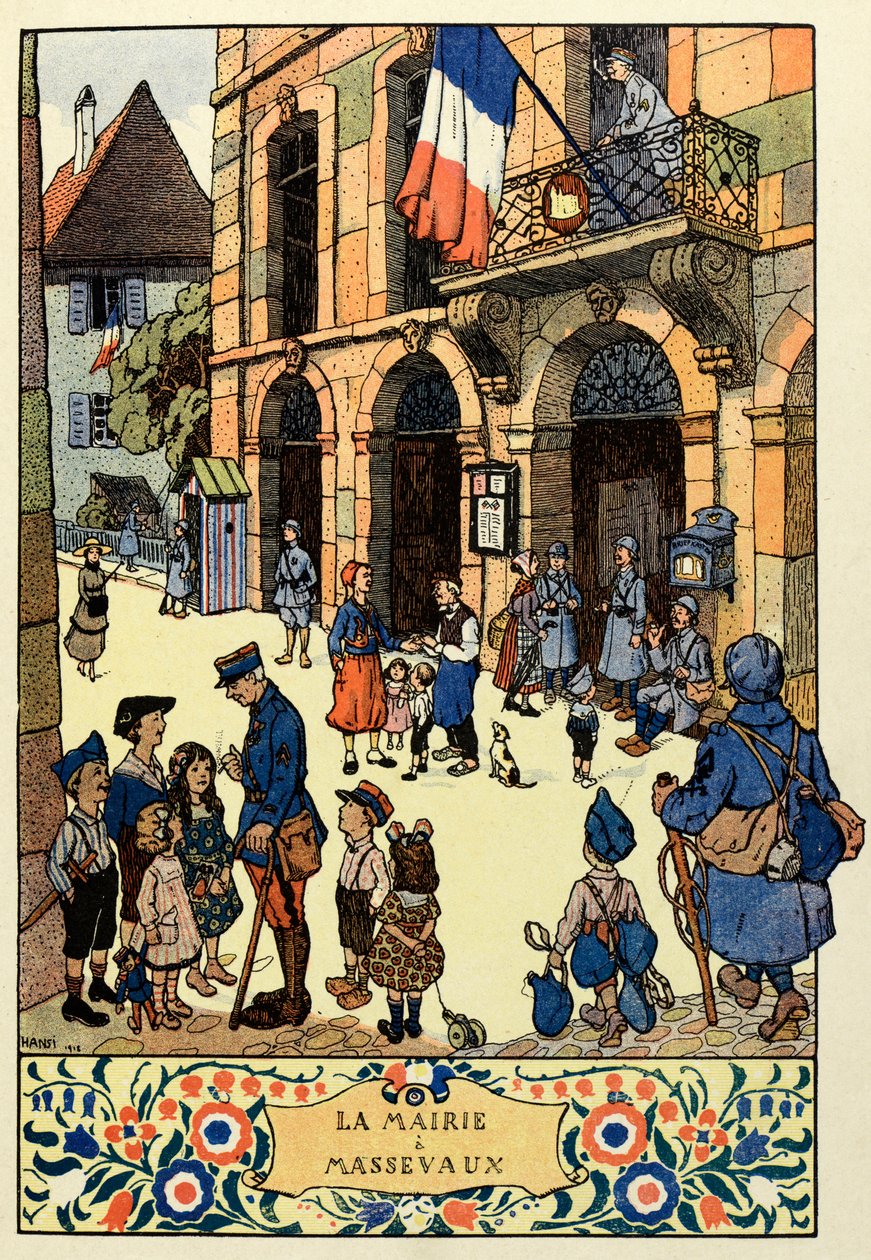 Trójkolorowy raj; Ratusz w Massevaux 1918; autorstwa Jean Jacques (1873 1951) Waltz
