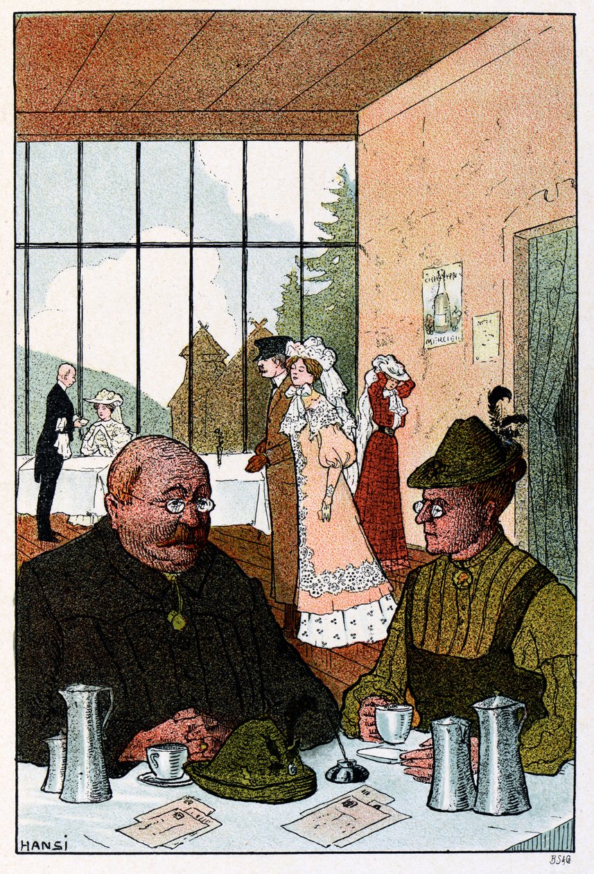 Vogesen Bilder (obrazy Wogezów); W Hotel de la Schucht „Jaki diabeł chłopiec mógł się domyślić, że jesteśmy Niemcami” autorstwa Jean Jacques (1873 1951) Waltz