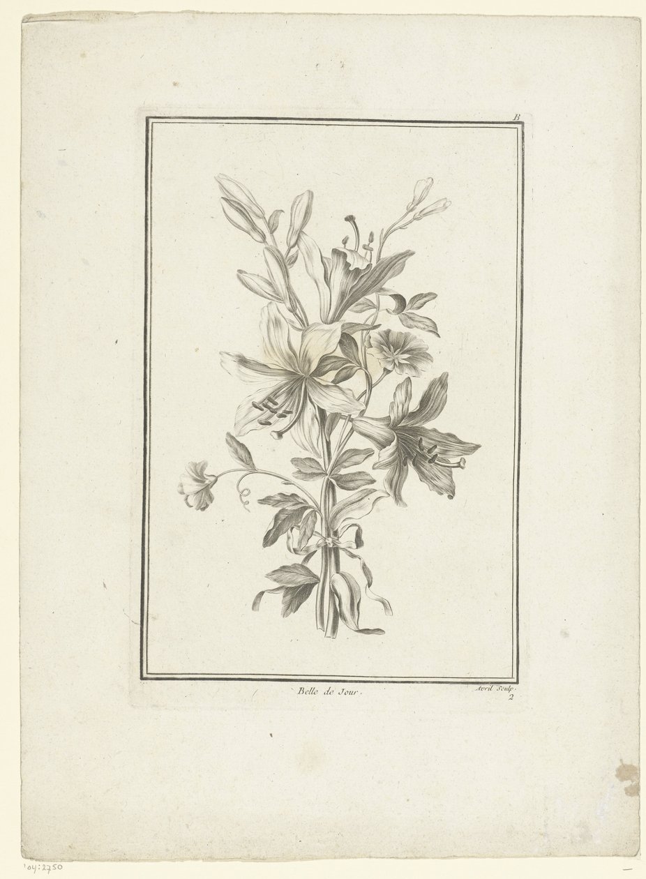 Bukiet z lilią Belle de Jour (tytuł na obiekcie) IIe Cahier de Bouquets (tytuł serii) autorstwa Jean Jacques Avril (I)