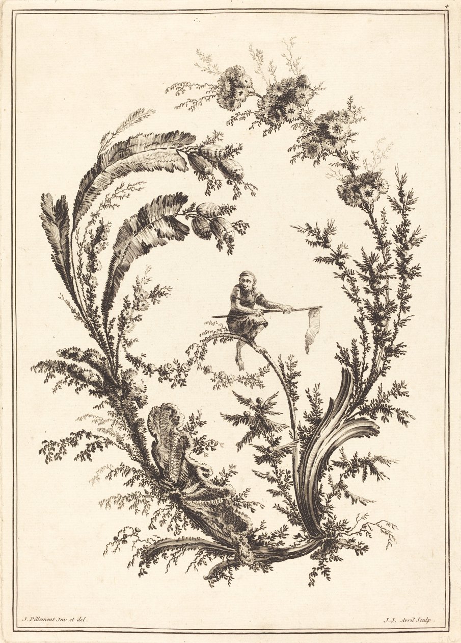 Ozdoba z małpką autorstwa Jean Jacques Avril I after Jean Baptiste Pillement