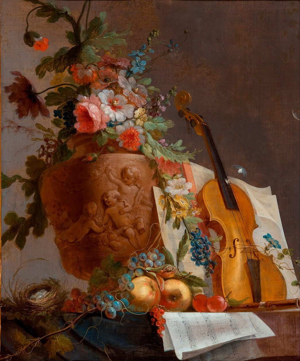 „Martwa natura z kwiatami i skrzypcami” Obraz Jean-Jacques Bachelier (1724-1806) ok. 1750 - Olej na płótnie - 88,9x73,5 - Galeria Sztuki Australii Południowej autorstwa Jean Jacques Bachelier
