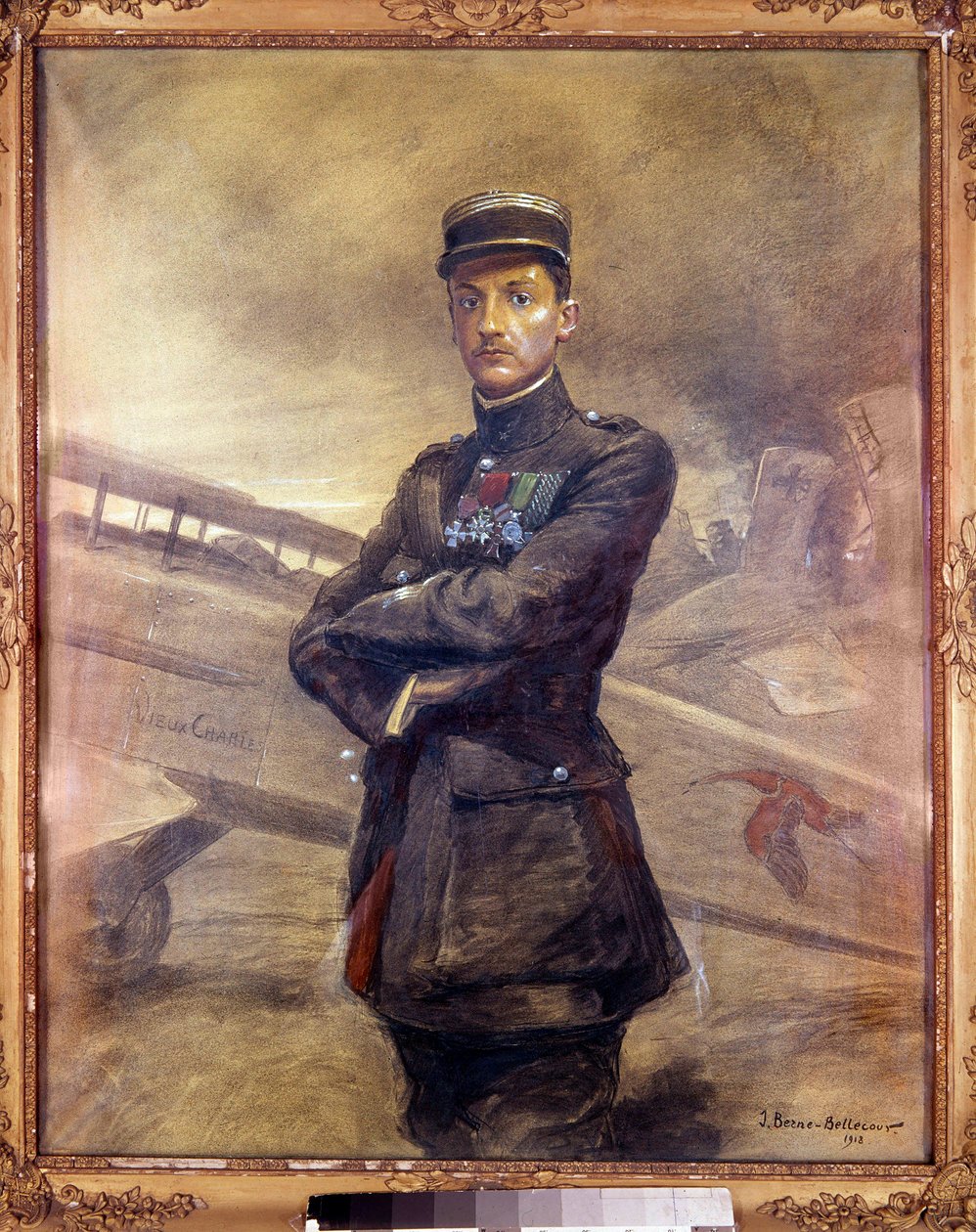 Portret Georgesa Guynemera (1894-1917) Jest francuskim pilotem I wojny światowej. 1918. Obraz Jean Jacques Berne Bellecour (1874 -?), XX wiek. Paryż, Musée de l