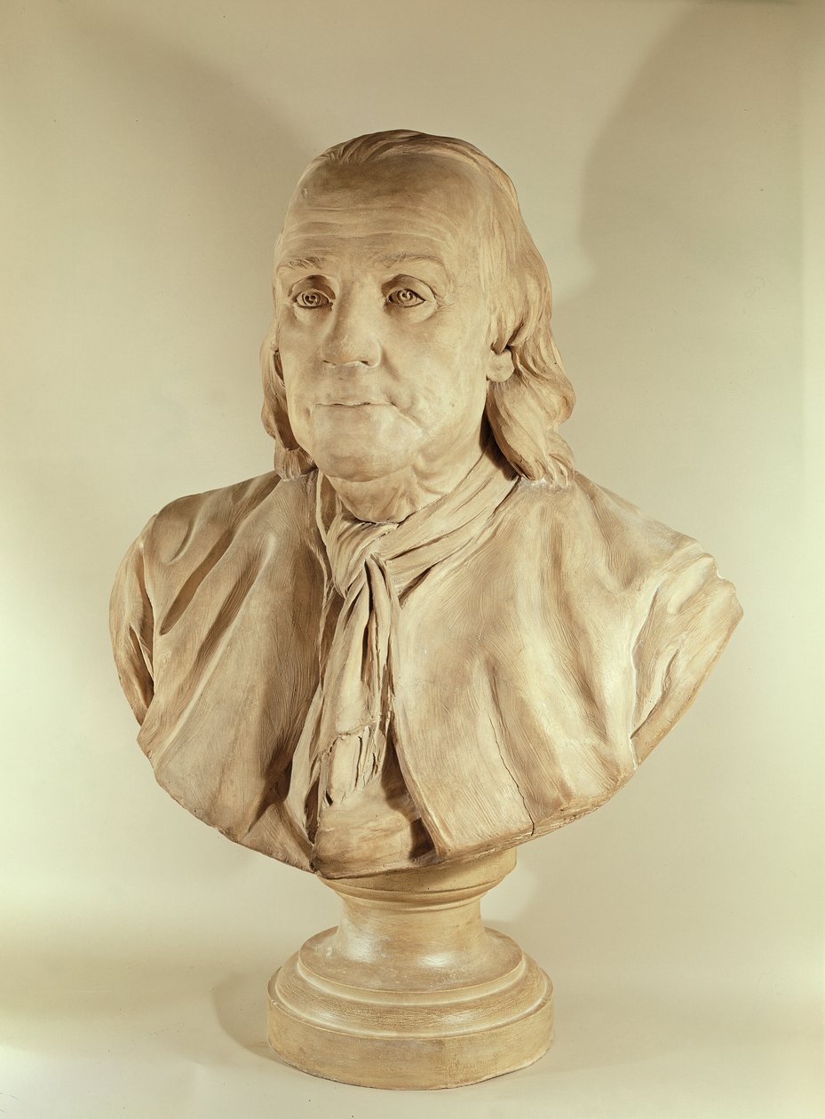 Popiersie Benjamina Franklina (terakota) autorstwa Jean Jacques Caffieri