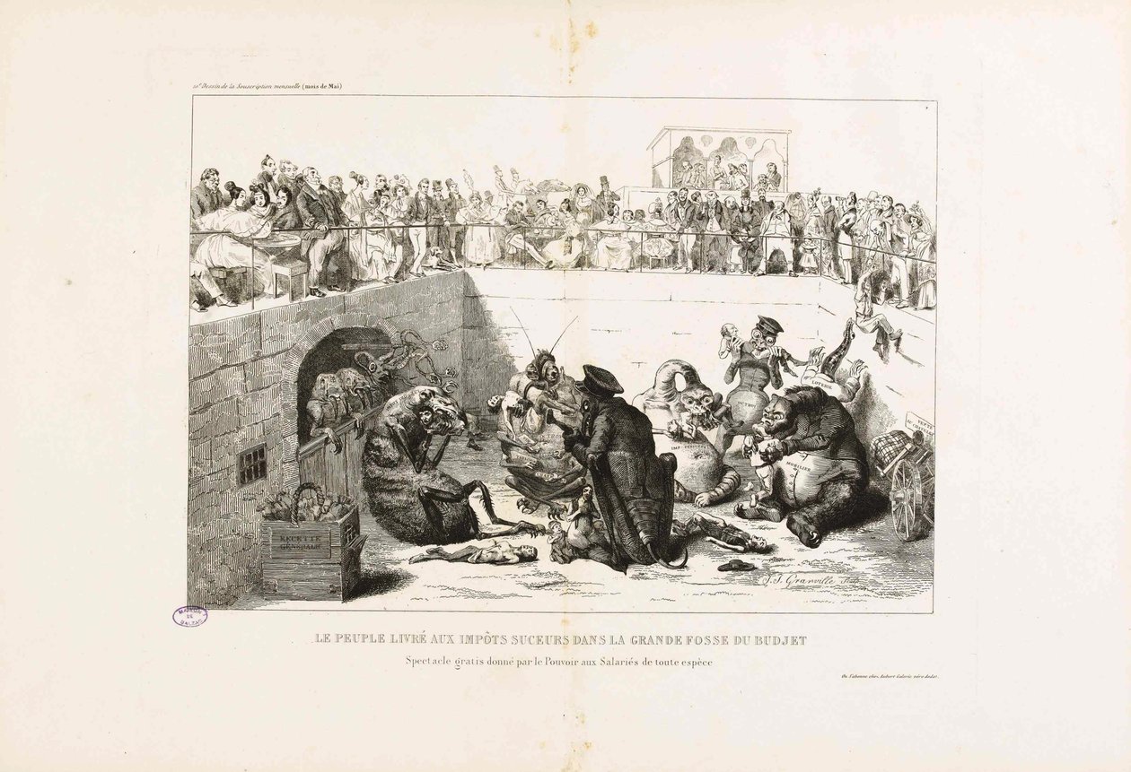 Lud dostarczony do podatków wampirów. Z La Karykatury, 1833. autorstwa Jean Jacques Grandville