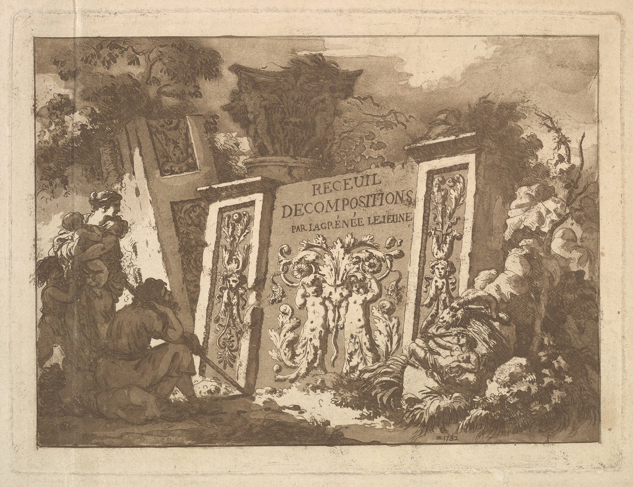 Frontyspis, z Recueil de Compositions par Lagrenée Le Jeune Collection of Compositio..., 1782. autorstwa Jean Jacques Lagrenee