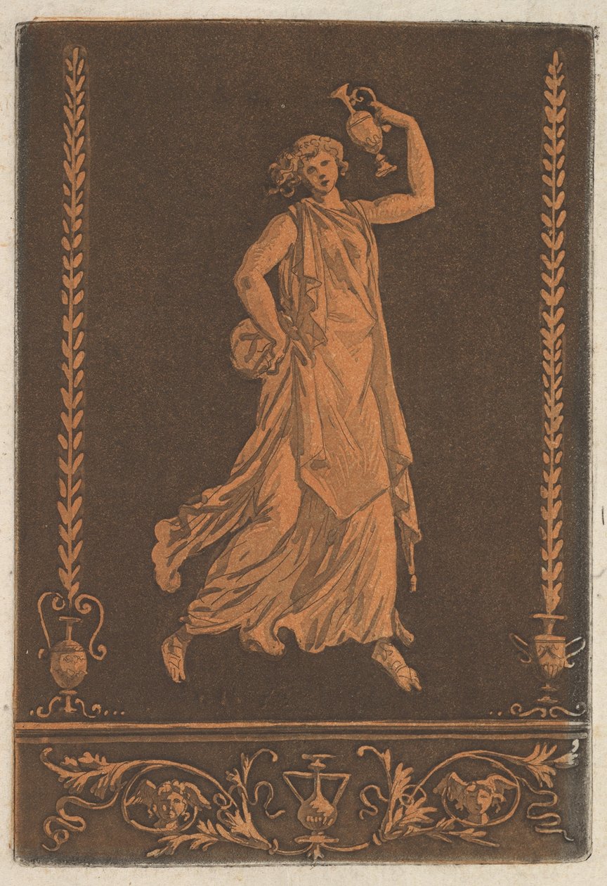 Młoda udrapowana kobieta, idąca od lewej do prawej, niosąca udrapowany... metalowy wazon Younga, ca. 1784. autorstwa Jean Jacques Lagrenee