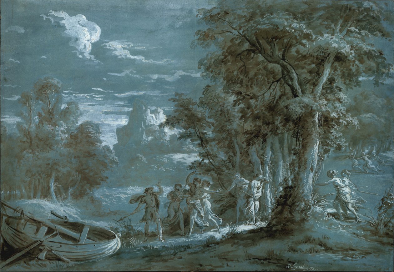 Pejzaż ze sceną z Télémaque Fénelona, ​​1780. autorstwa Jean Jacques Lagrenee