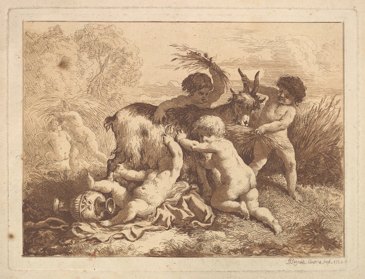 Les petits moissonneurs et la chevre Młode żniwiarze i koza, w albumie cd..., 1782. autorstwa Jean Jacques Lagrenee
