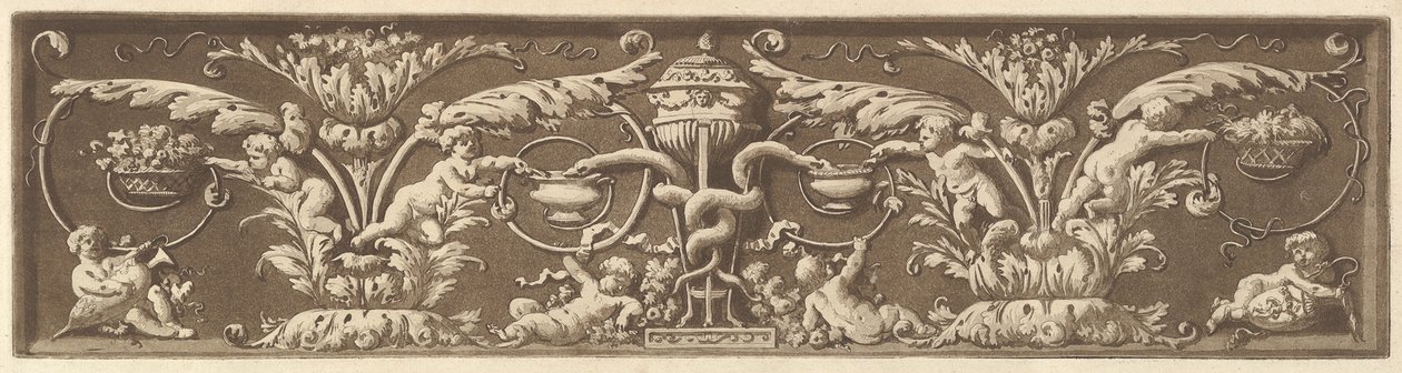 Fryz ozdobny z puttami i splecionymi wężami, z Recueil de Différentes Compositi..., 1784. autorstwa Jean Jacques Lagrenee