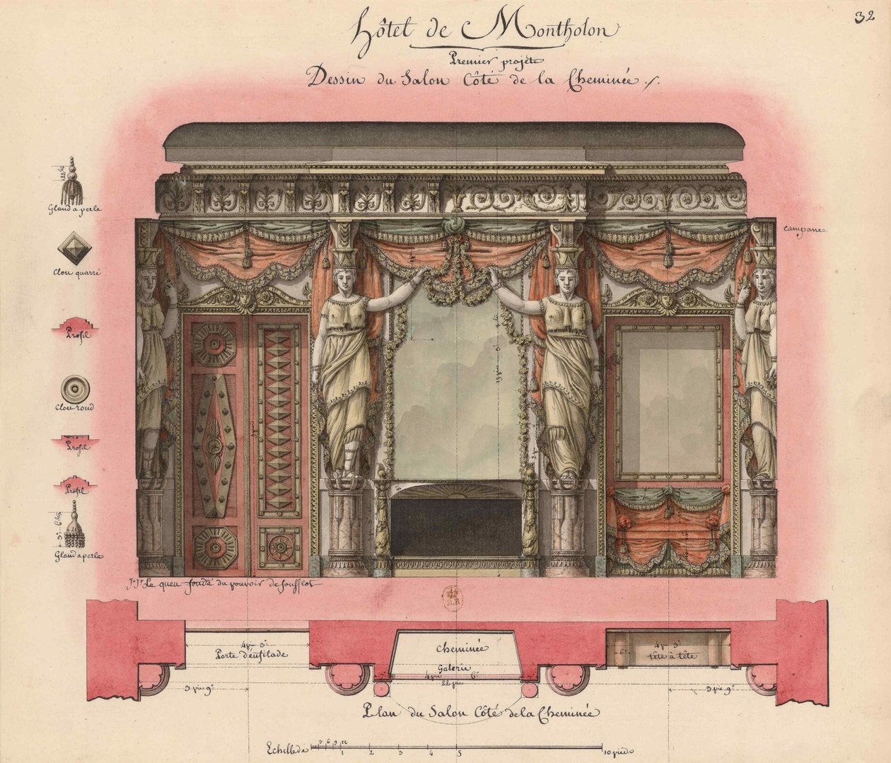 Hotel Montholon. Projekt salonu, 1786. autorstwa Jean Jacques Lequeu