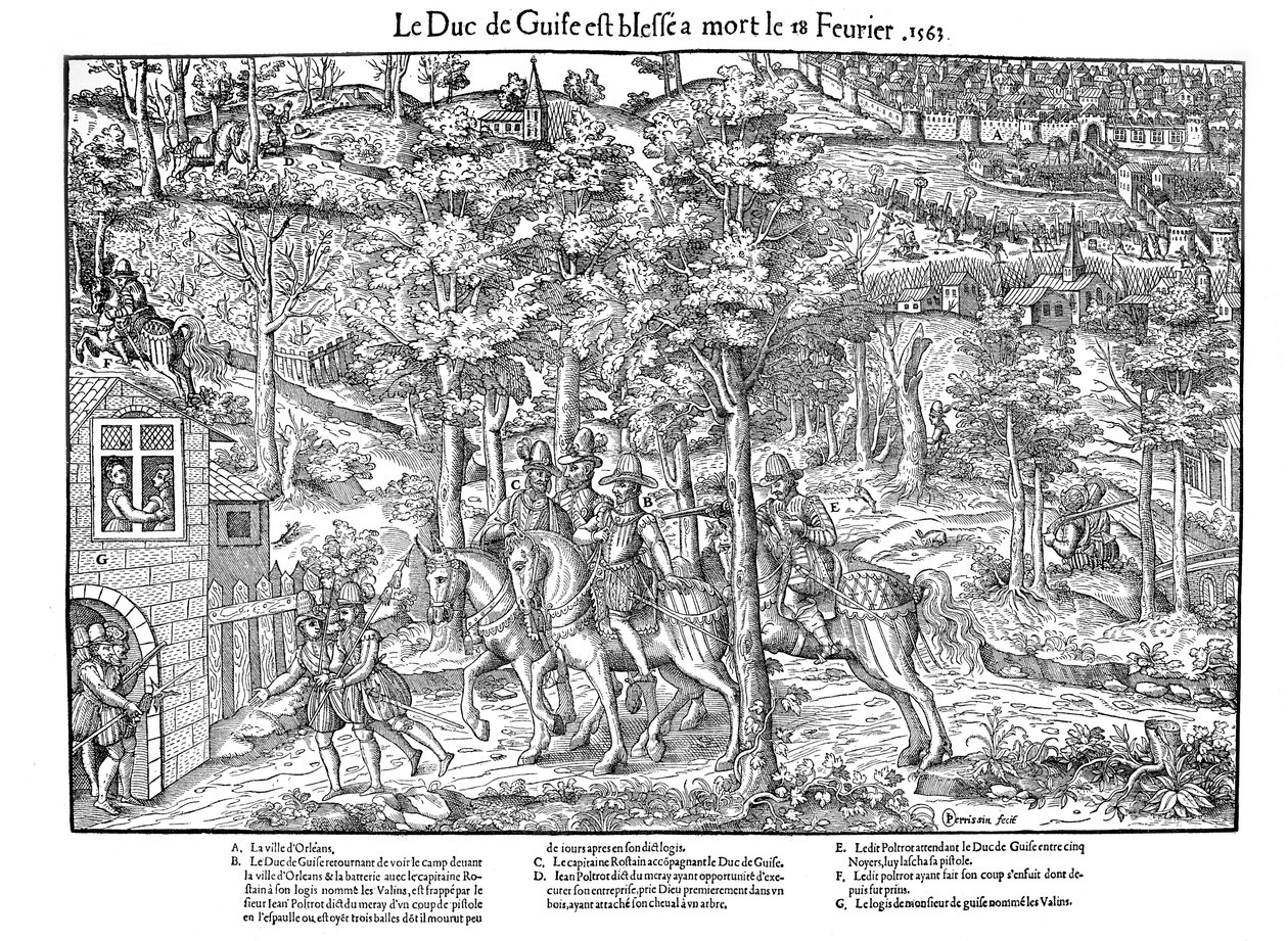 Morderstwo Francois de Lorraine, księcia de Guise, francuskie wojny religijne, 18 lutego 1563 1570. autorstwa Jean Jacques Perrissin