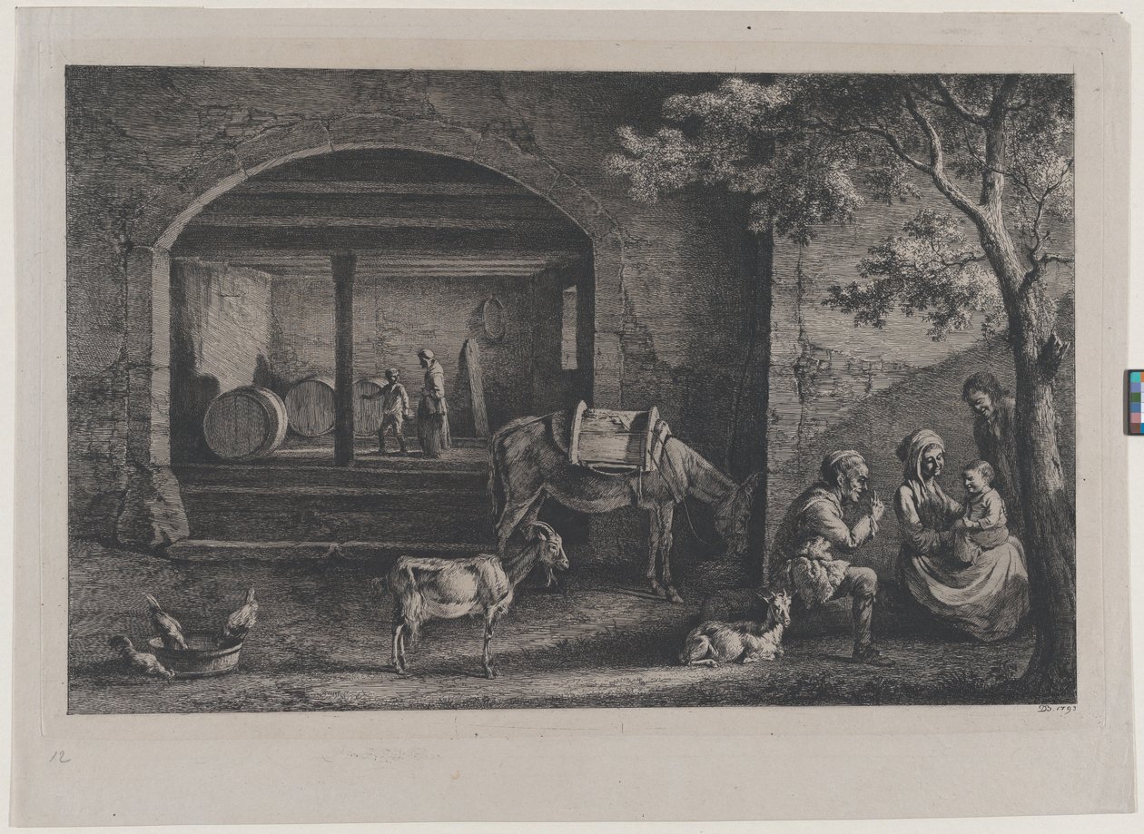 Wnętrze farmy w Saint-Jean-de-Touslas, 1793. autorstwa Jean Jacques de Boissieu