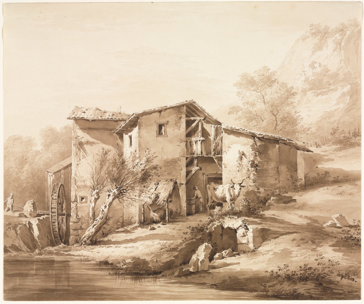 Krajobraz z młynem wodnym, ok. 1790 r. autorstwa Jean Jacques de Boissieu