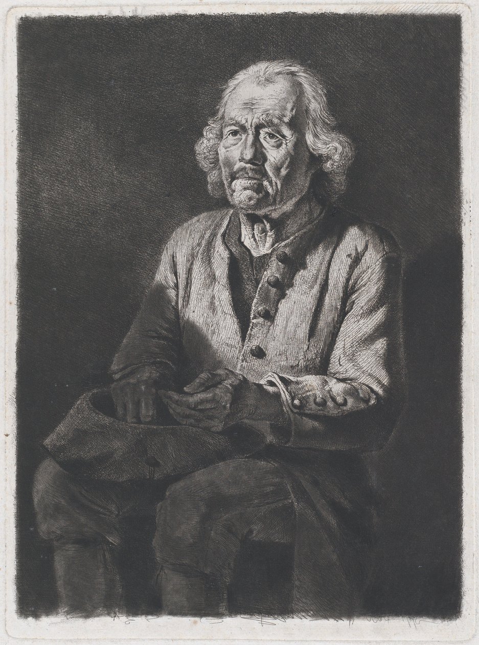 Siedzący żebrak: Portret starego Girarda, chłopa z Chasselay, 1772. autorstwa Jean Jacques de Boissieu