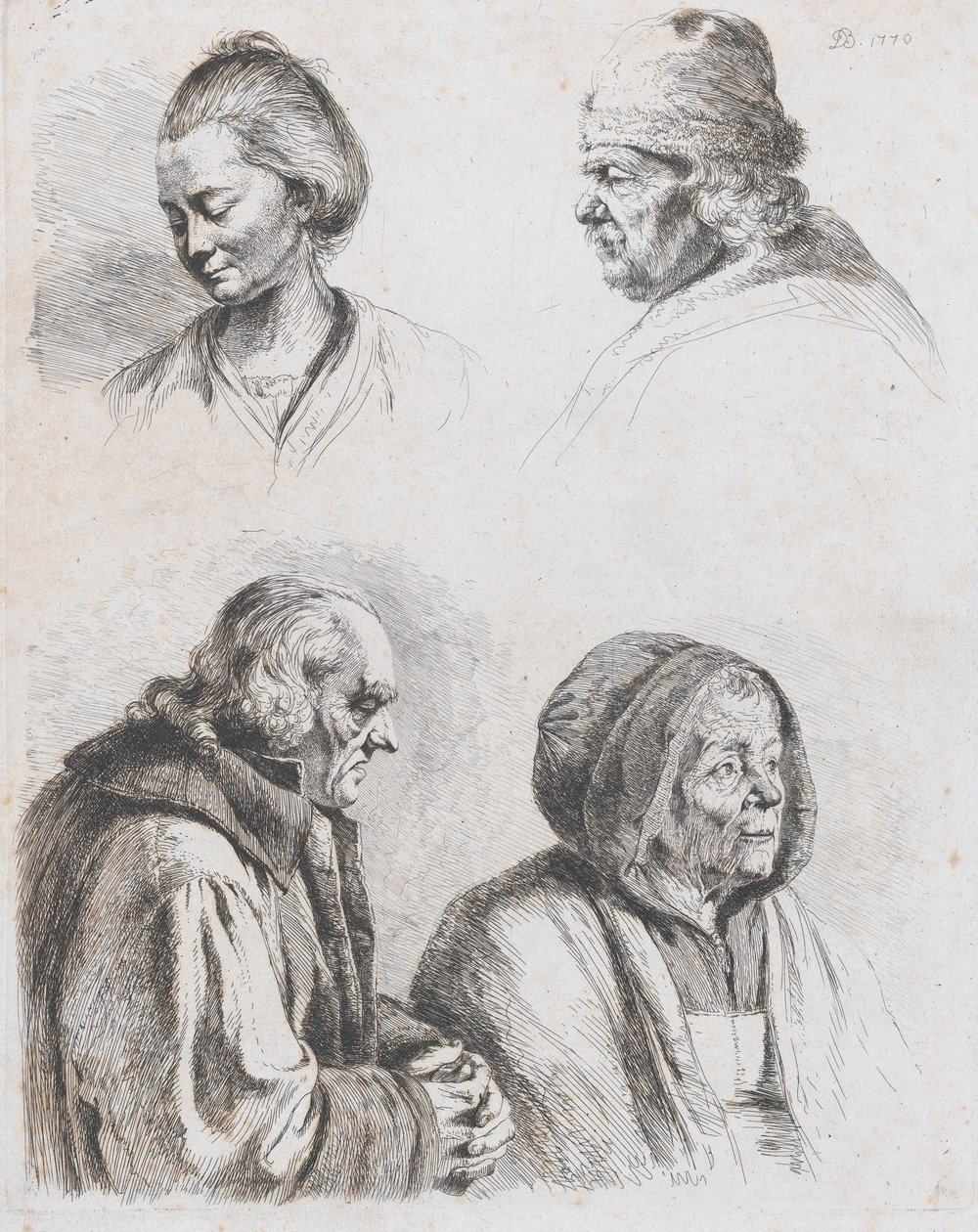 Studium czterech głów, 1770. autorstwa Jean Jacques de Boissieu