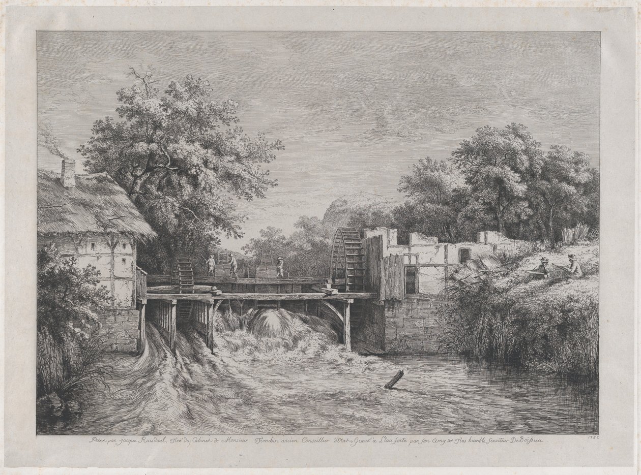 Młyn wodny, według obrazu Ruisdaëla, 1782. autorstwa Jean Jacques de Boissieu