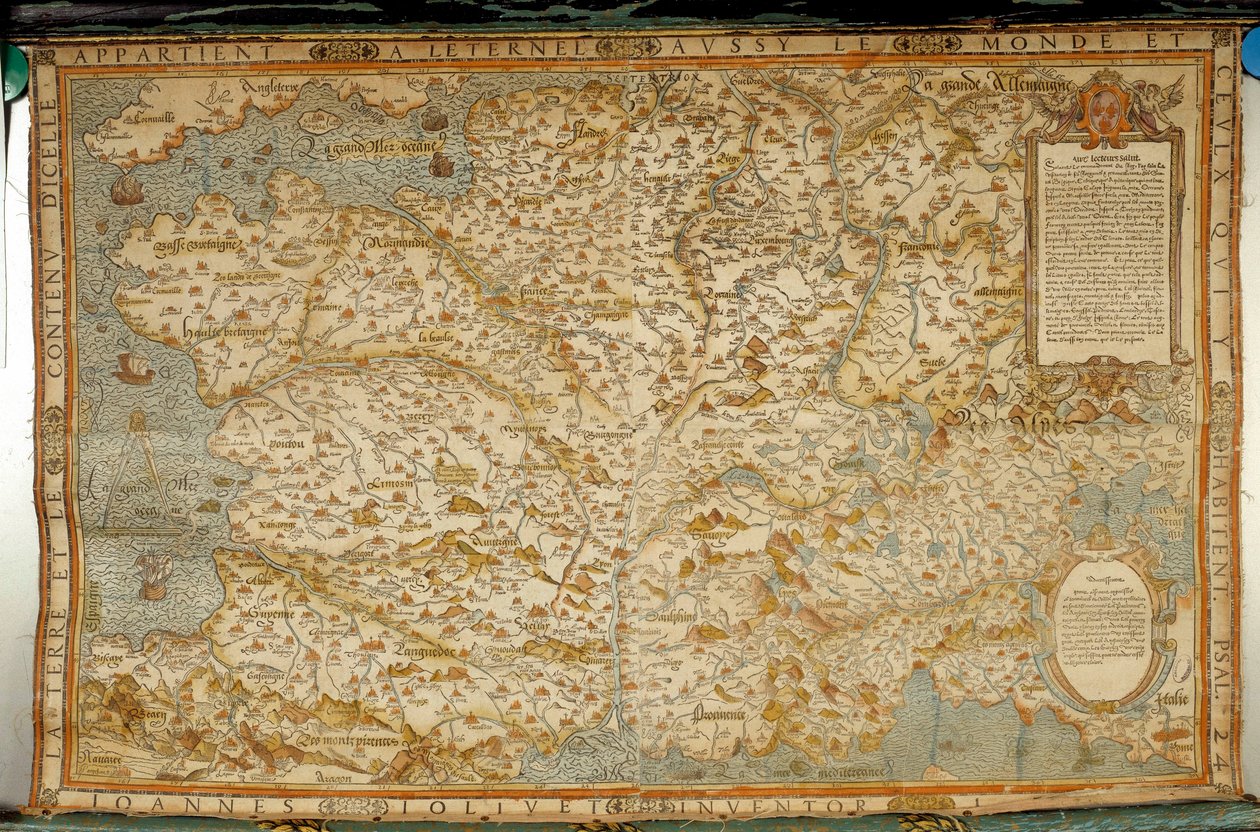 Mapa geograficzna Galów pokazująca granice z Niemcami i Włochami. Zrealizowany przez kartografa Jeana Joliveta (XVI wiek) autorstwa Jean Jolivet