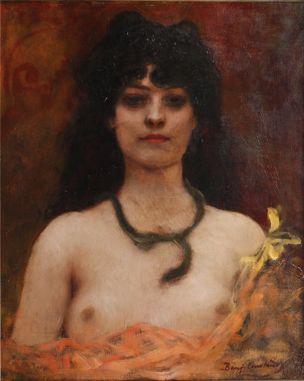 Benjamin Constant - Orientalistyczny portret nagiej kobiety, długość popiersia autorstwa Jean Joseph Benjamin Constant