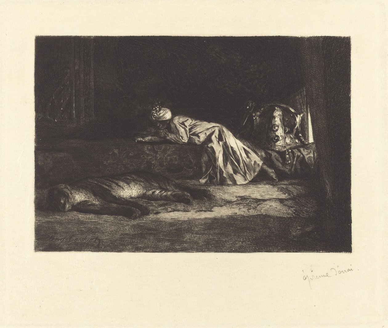 Orientalne wnętrze ze śpiącym tygrysem autorstwa Jean Joseph Benjamin Constant