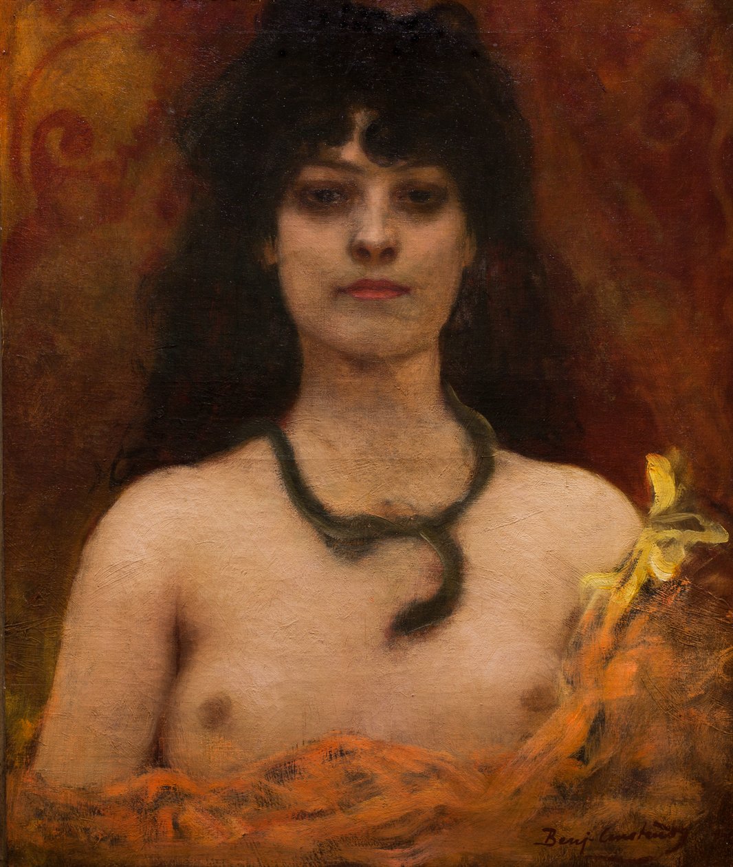 Orientalistyczny portret nagiej kobiety, niedatowany. (Olej na płótnie) autorstwa Jean Joseph Benjamin Constant