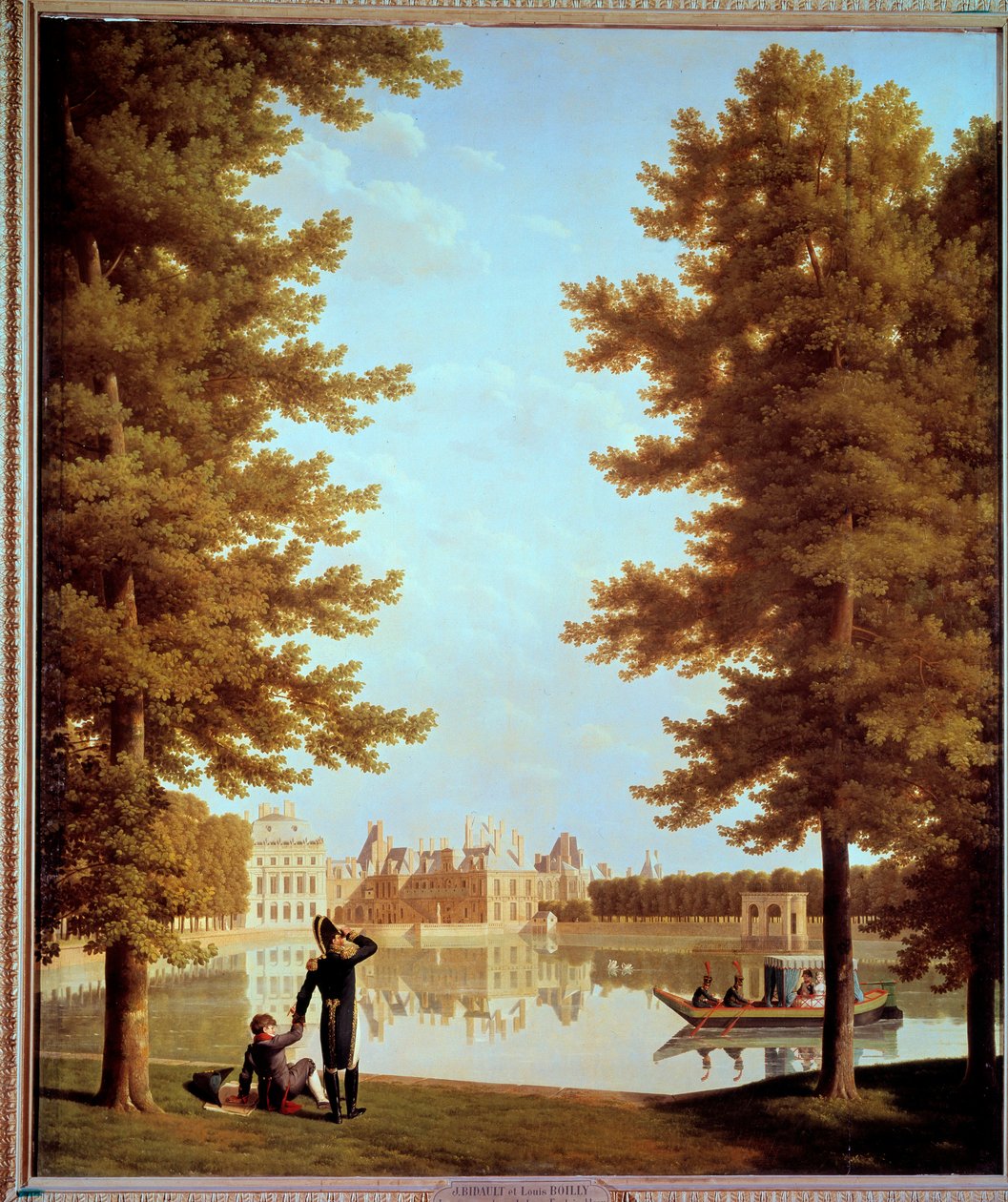 Promenada cesarza Napoleona I (1769-1821) i Marii Louise nad stawem karpiowym w Fontainebleau Obraz Josepha Bidaulta (1758-1846) 1810 nd. 2,28x1,74 m Paryż, Muzeum Marmottan autorstwa Jean Joseph Bidault