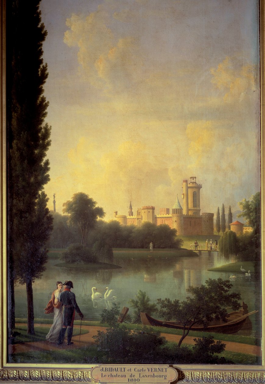 Zamek Laxembourg (Austria), na pierwszym planie cesarz Austrii i archiksiężna Marie Louise. Obraz Josepha Bidaulta (1758-1846) autorstwa Jean Joseph Bidault