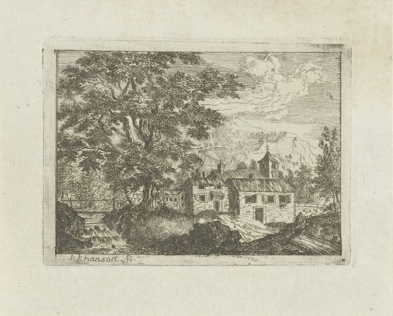 Ufortyfikowany dom nad wodospadem autorstwa Jean Joseph Hanson