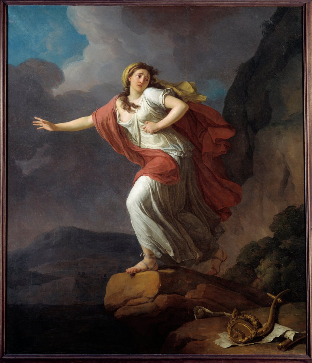 Grecka poetka Sapho (Sappho) biorąca udział w morzu Obraz Josepha Taillassona (1745-1809) XVIII w. Słońce. 2,25x1,9 m Brześć, Muzeum Sztuk Pięknych autorstwa Jean Joseph Taillasson