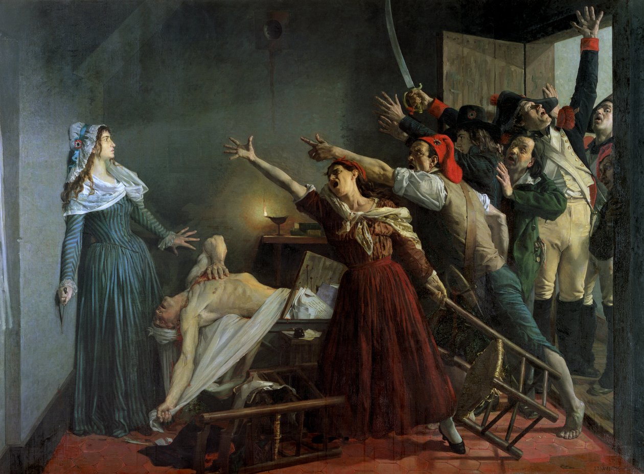 Zabójstwo Marata, 1886 autorstwa Jean Joseph Weerts