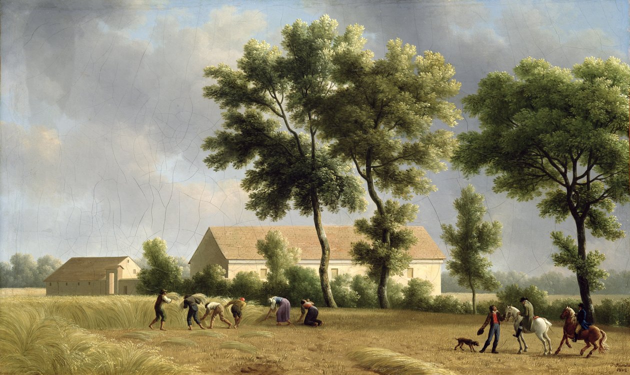 Krajobraz w Ile-de-France z kombajnami, 1802 autorstwa Jean Joseph Xavier Bidauld