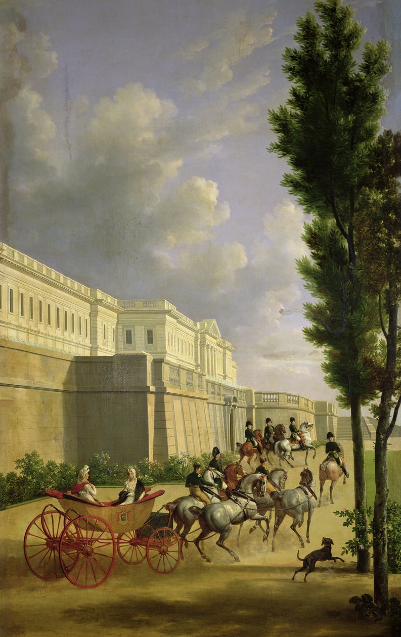 Napoleon I (1769-1821) i Marie-Louise (1791-1847) Wyjazd na polowanie w Compiegne, 1811 autorstwa Jean Joseph Xavier Bidauld
