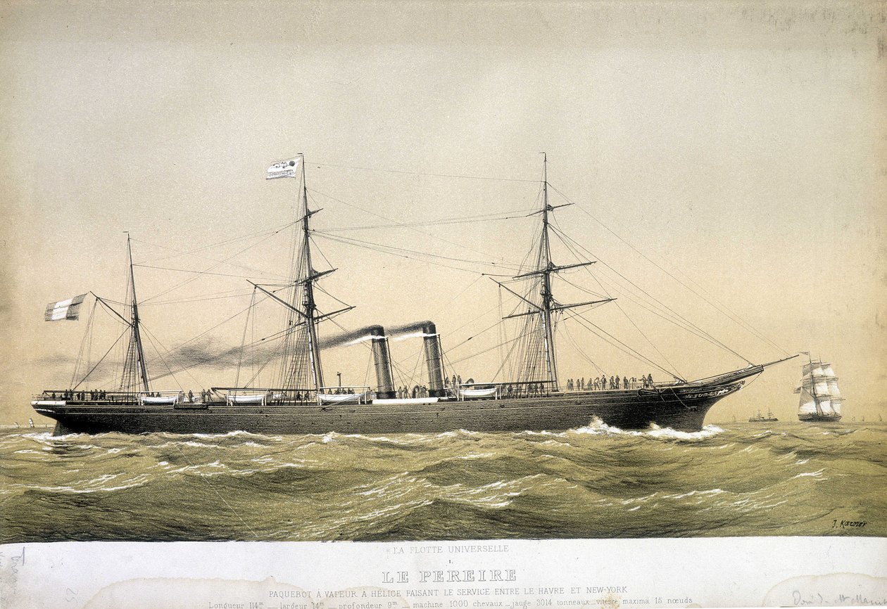 Liniowiec Pereire był parowcem i helisą kursującym między Le Havre a Nowym Jorkiem iw 1868 między Brest a Nowym Jorkiem. „The Pereire” został zbudowany w Glasgow w 1864 roku. Należy do Compagnie Générale Transatlantique de Emile Pereire. autorstwa Jean Jules Koerner