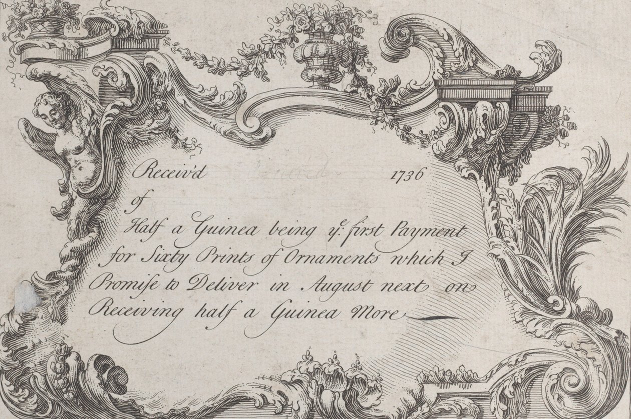 Karta handlowa dla Frazer, Army Printer, Stationer and Introligator, 1736. autorstwa Jean La Rocque