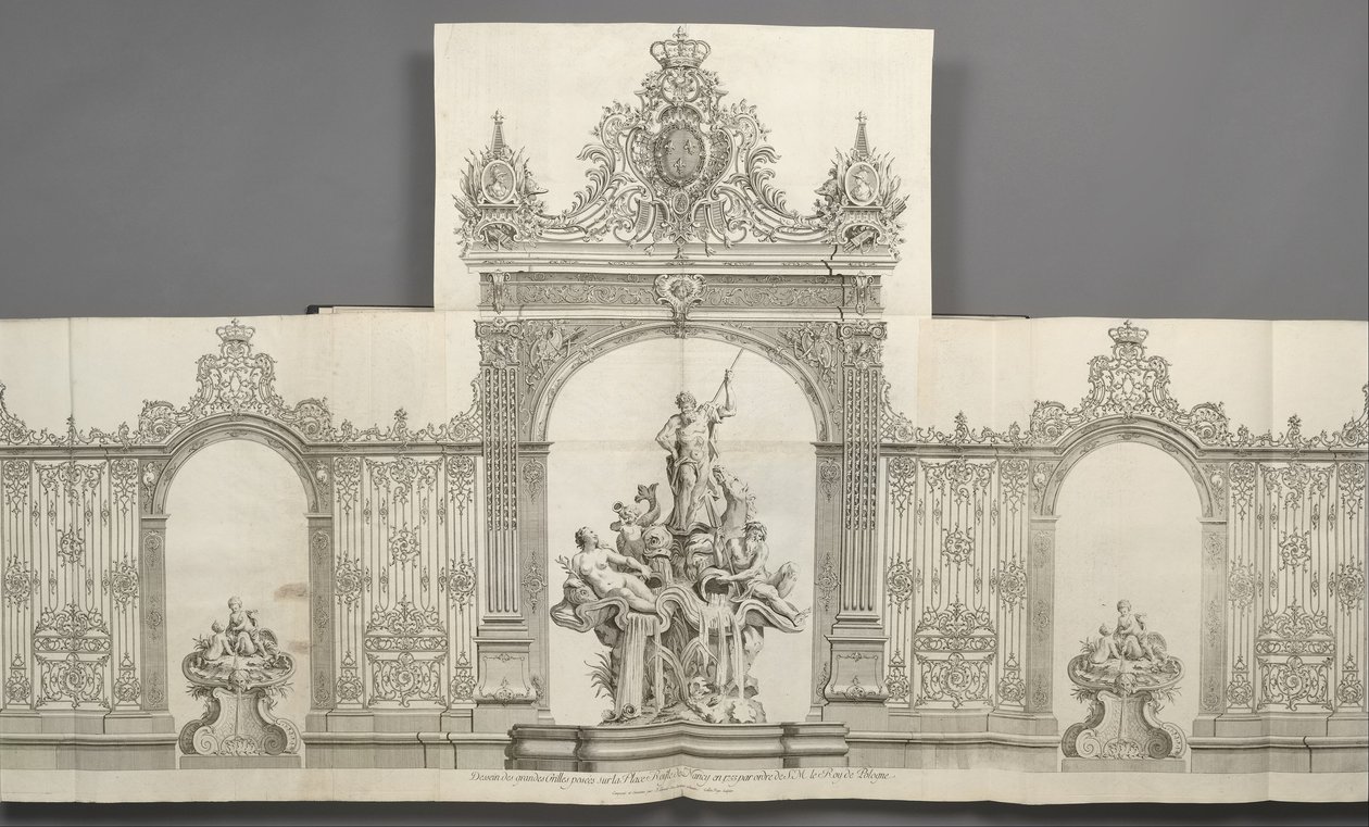 Projekt grilli Grandes umieszczonych na Place Royale w Nancy w 1755 roku na zlecenie S.M. le Roy de autorstwa Jean Lamour