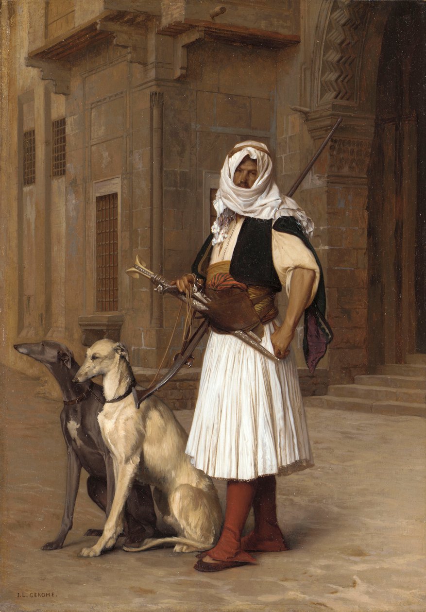 Anaute z dwoma psami rasy whippet, 1867 autorstwa Jean Leon Gerome
