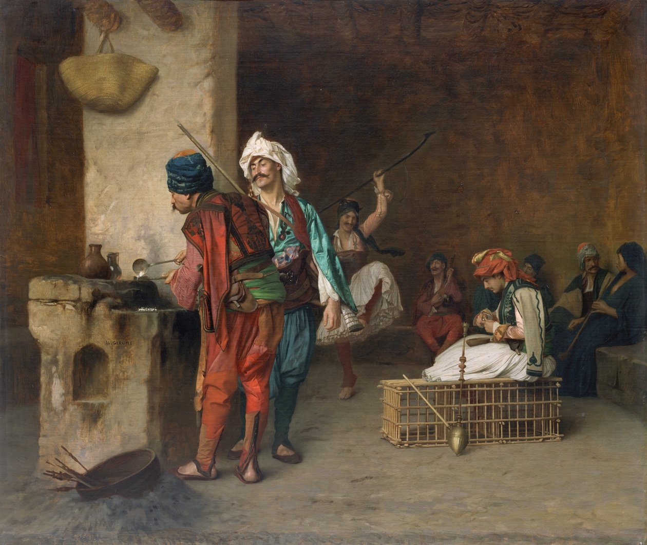 Cafe House, Cairo Casting Bullets, 1884 lub wcześniej. autorstwa Jean Leon Gerome