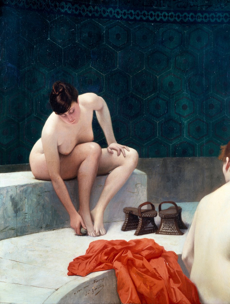 Dwie kobiety w kąpieli. Obraz autorstwa Jean-Leon Gerome (Jean Leon Gerome autorstwa Jean Leon Gerome