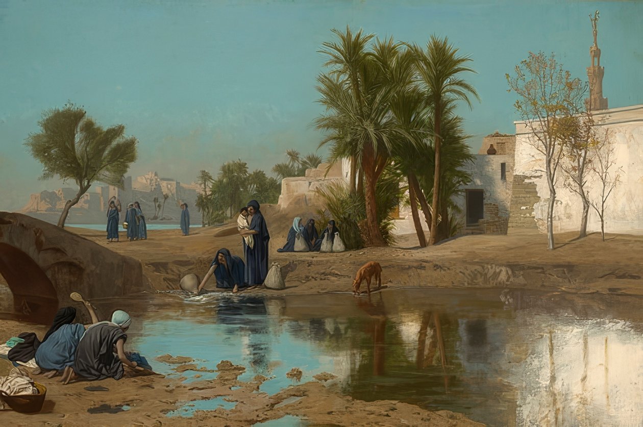 Fellachinnen podczas czerpania wody. Około 1873-75 autorstwa Jean Leon Gerome