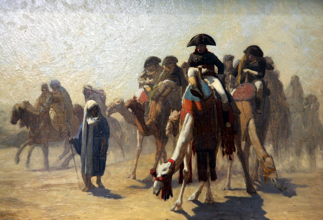„Generał Bonaparte ze swoim sztabem wojskowym w Egipcie”, 1863 autorstwa Jean Leon Gerome