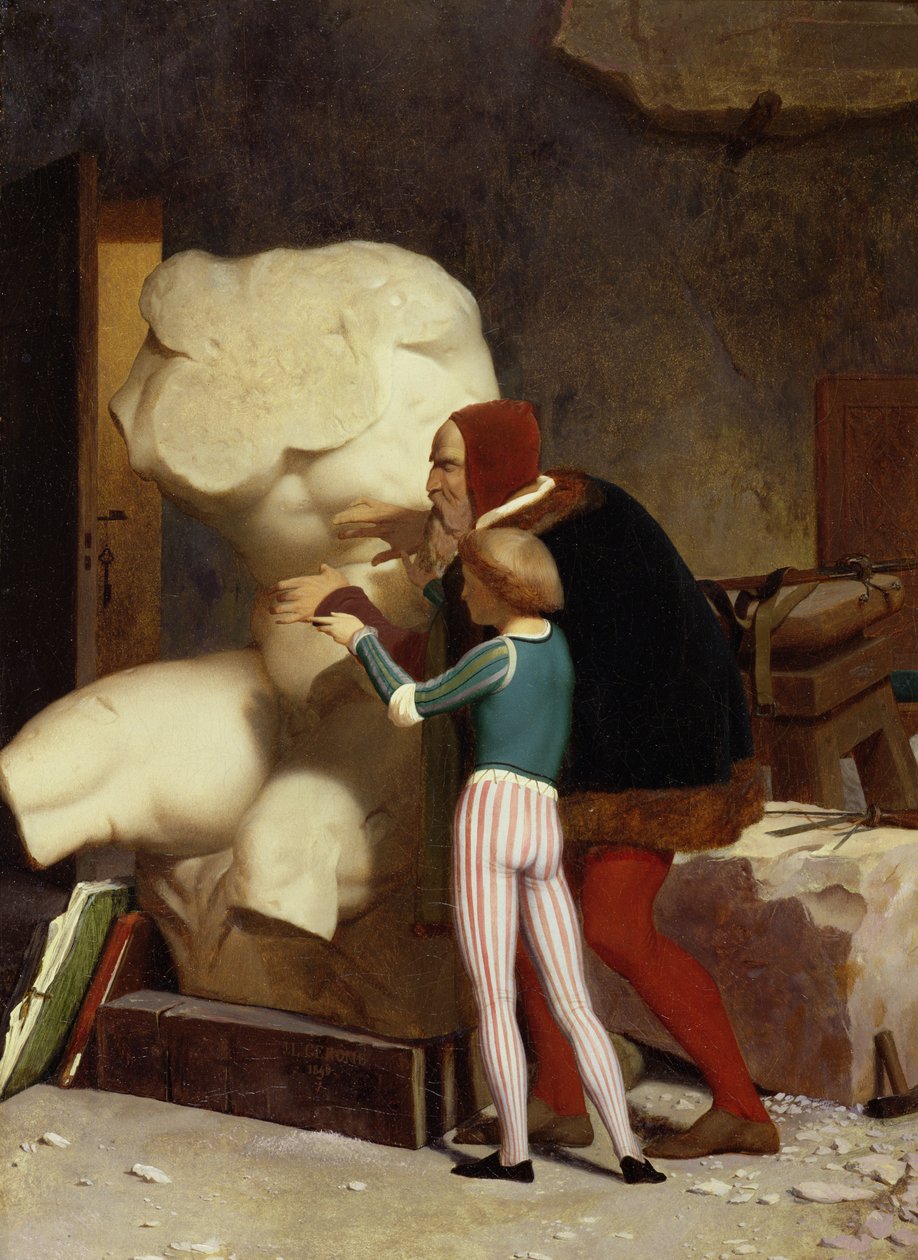 Michał Anioł (1475-1564) pokazuje uczniowi Belvedere Torso, 1849 autorstwa Jean Leon Gerome